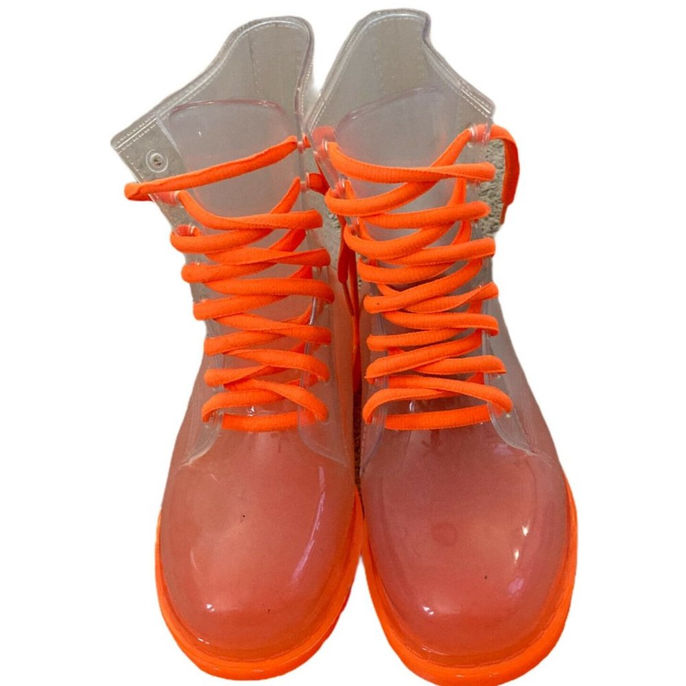 H2K  Clear Rubber Lace Up Rain Ankle Boots Women's